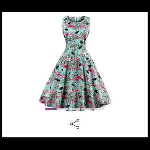 Real Flamingo print Tea-length fit & flare dress